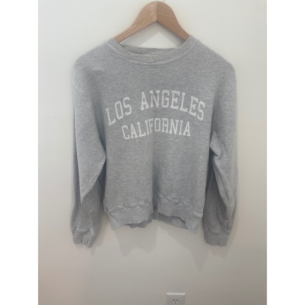 Brandy Melville Los Angeles California Gray Waffle Knit Thermal Sweatshirt